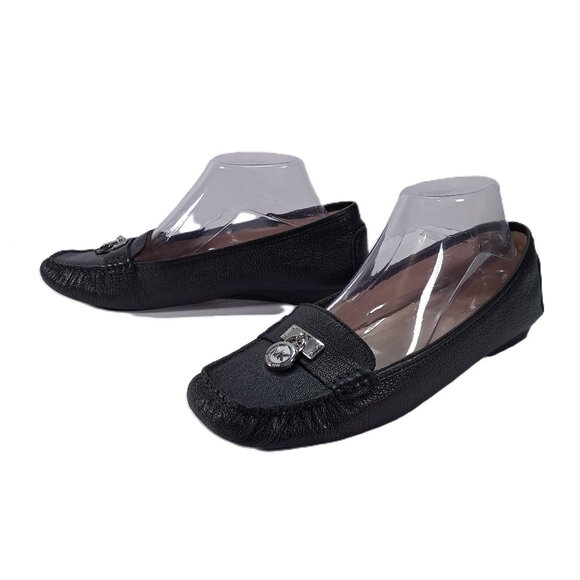 Michael Kors Loafers Women 9.5 Black Pebbled Leather Dangle Lock Slip On - Picture 1 of 16